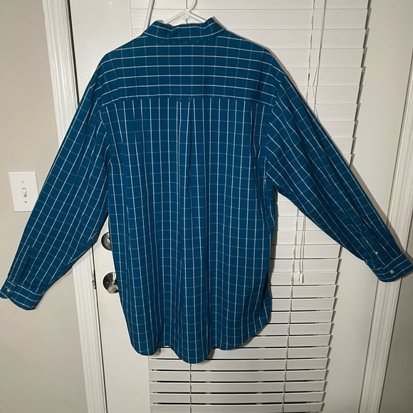 XLT NWOT Men's Chaps Teal and White Checkered Long-Sleeve Button Down Shirt - Picture 2 of 10